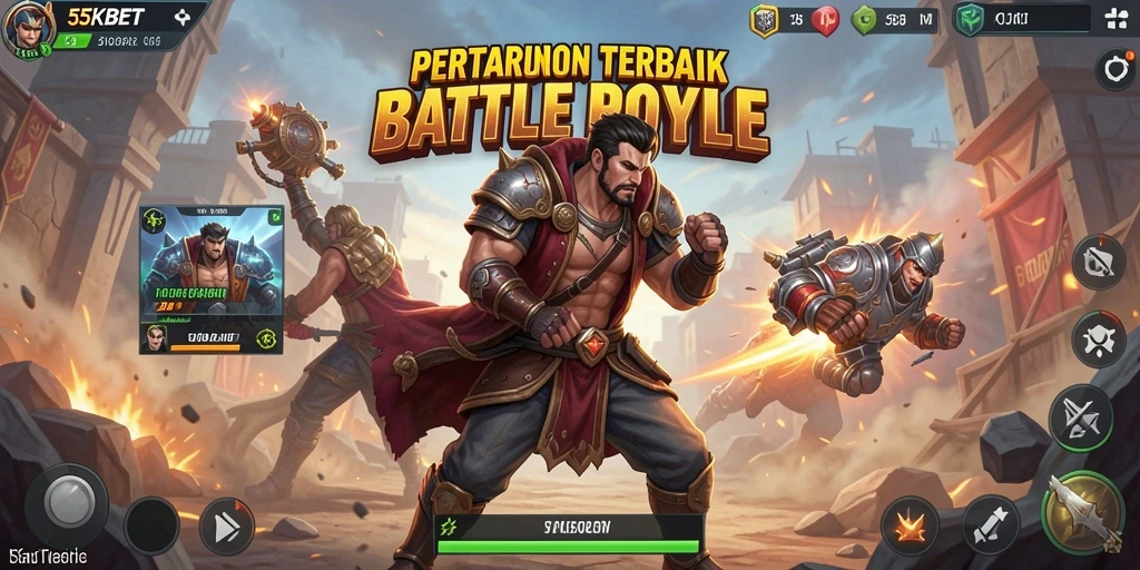 Tangkapan layar 55KBET menunjukkan aksi intens Battle Royale.