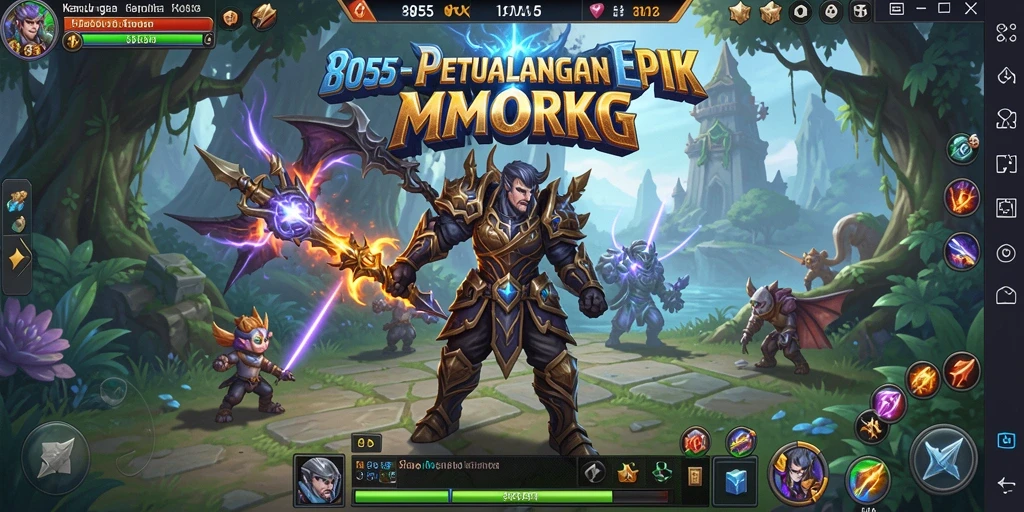 Screenshot gameplay 8055 menampilkan pertarungan epik di dunia MMORPG.