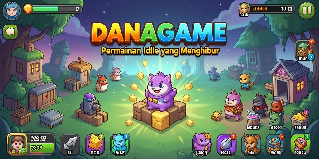 Screenshot permainan menunjukkan karakter yang berkembang dalam DANAGAME.