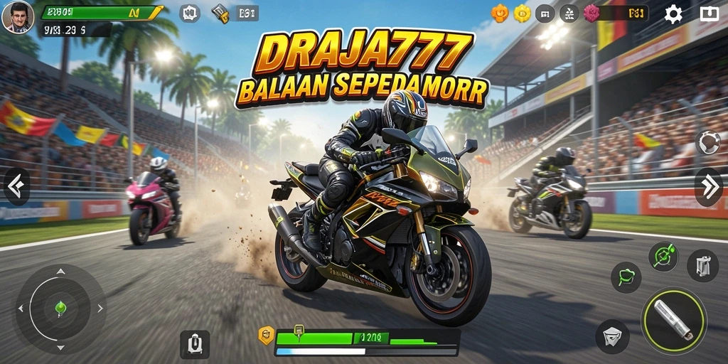 Gameplay menegangkan dalam DRAJA777 saat balapan sepeda motor.