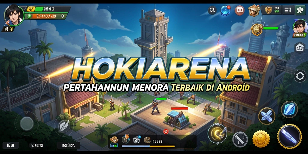 Tangkapan layar gameplay HOKIARENA, menunjukkan aksi strategi pertahanan menara.