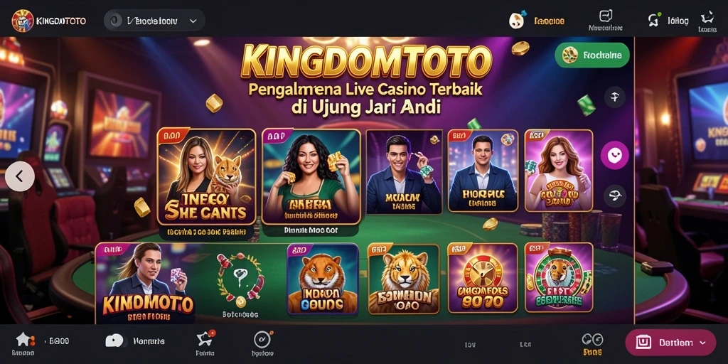 Tampilan screenshot KINGDOMTOTO dengan dealer langsung dan permainan interaktif.