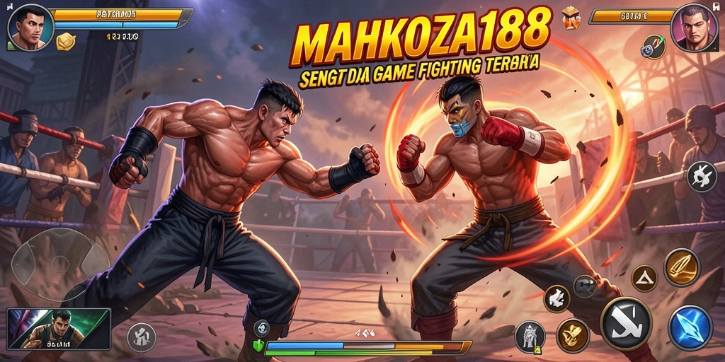 Tampilan gameplay seru dalam MAHKOTA188 saat karakter bertarung sengit.