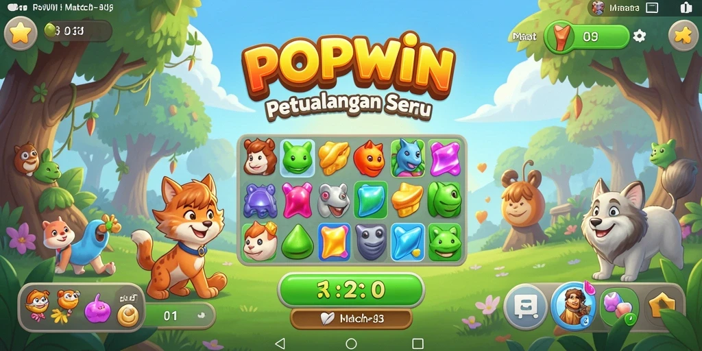 Tampilan seru gameplay Match-3 di POPWIN yang menantang.