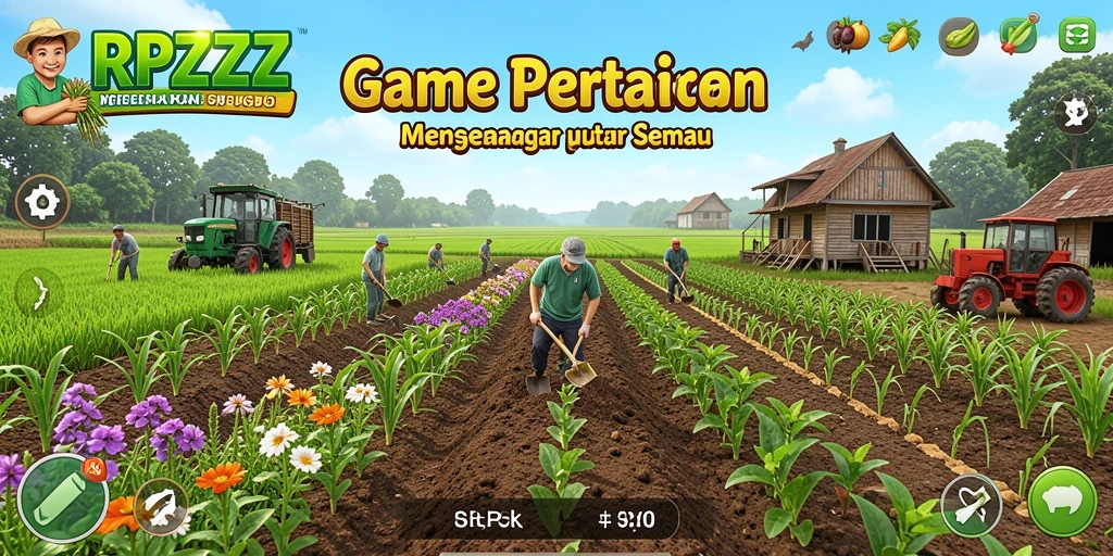 Screenshot utama RPZZZ menunjukkan gameplay pertanian yang ceria dan interaktif.