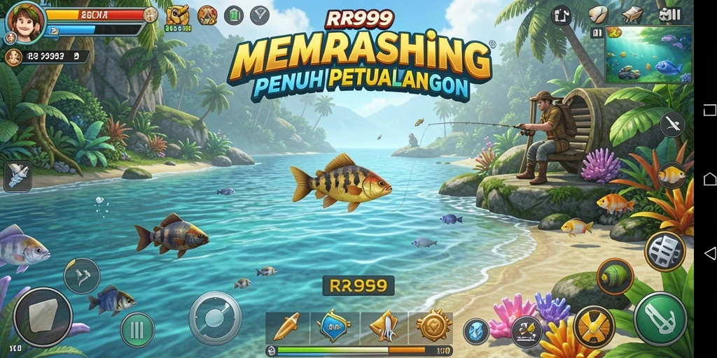 Tampilan gameplay RR999 dengan aksi memancing yang seru dan menarik.