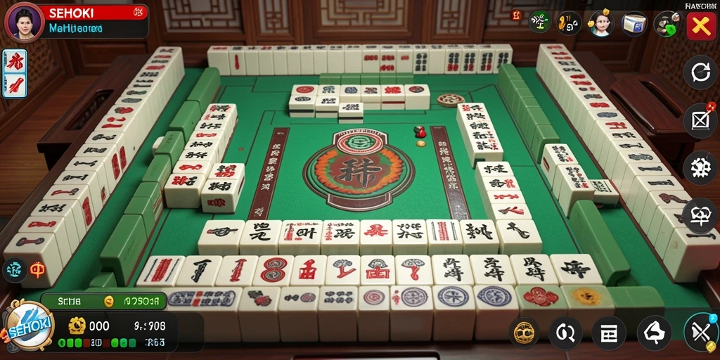 Tampilan gameplay menarik dari SEHOKI dengan elemen Mahjong yang kental.